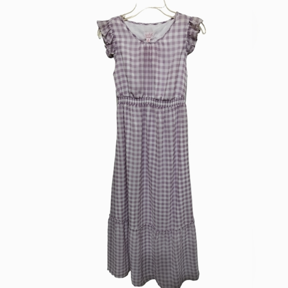 (1643)Isabel Maternity Purple Gingham Spring Maxi Dress Size XS - Picture 1 of 8